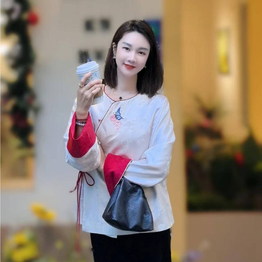 【初颜】墨墨家高定新中式醋酸提花刺绣中式贵妇太太服上衣