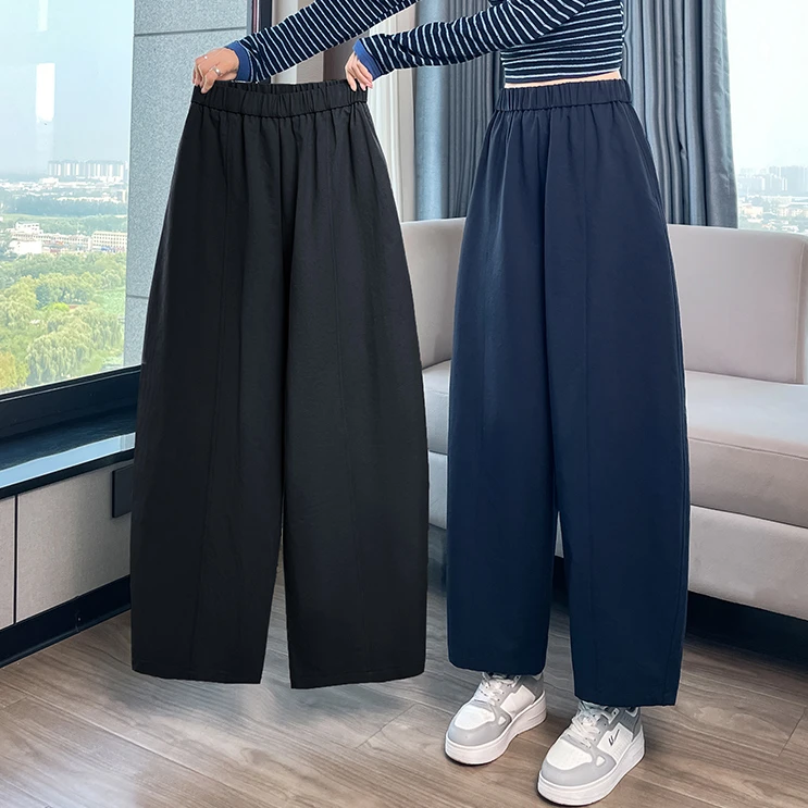 2025春秋季哈伦裤女新款高腰宽松大码休闲九分弯刀萝卜直筒阔腿裤