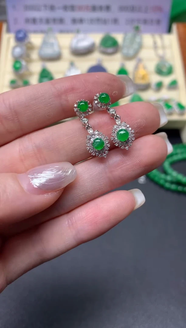 【闪购商品】翡翠耳饰18K金镶嵌耳饰|3550+355