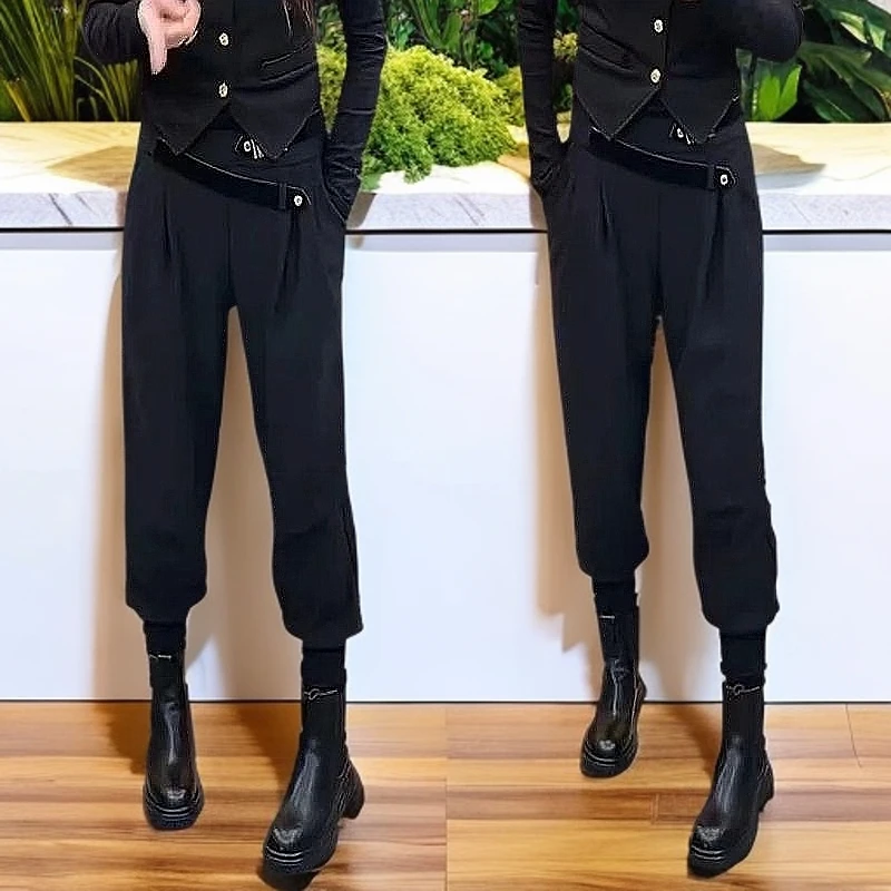 欧货九分哈伦裤女秋冬新款时尚高腰气质宽松显瘦加绒加厚休闲裤潮