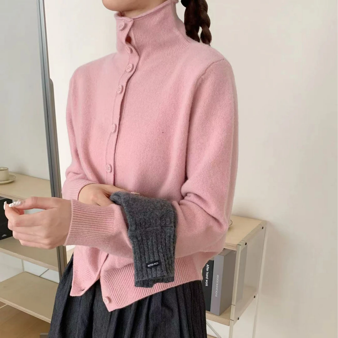 【素简.830199】2025秋冬新款100绵羊毛卷边口袋女装上新羊毛衫