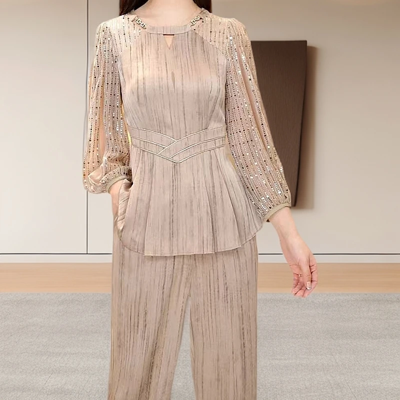 010长裤轻职风时尚套装女装千金风极简风洋气小香风阔腿裤法式