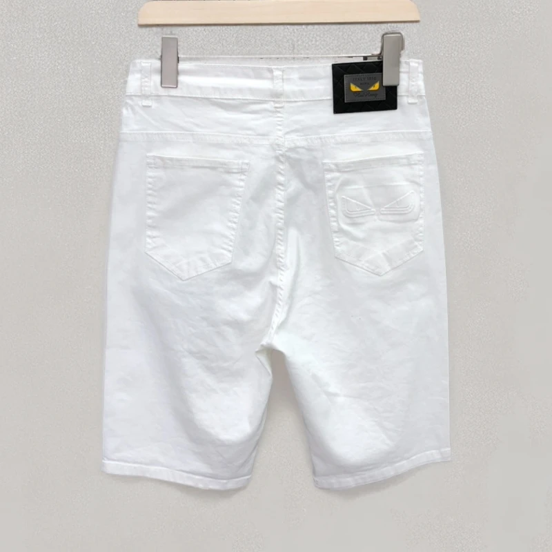 白色裤潮流纯色高端休闲百搭牛仔修身弹力短裤男款夏季