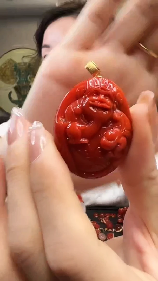 吊坠(不含链)18K金镶嵌南红玛瑙/财神