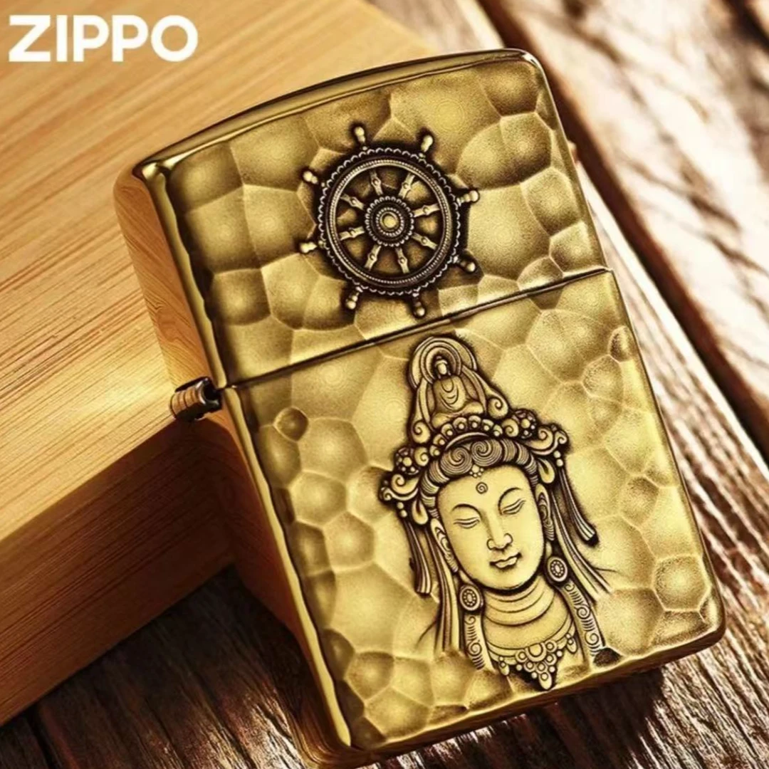 zippo打火机 【观心落叶】纯铜盔甲机 浮雕工艺套装碗 送礼好物DYJ1