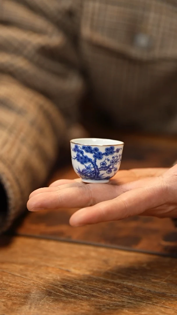【闪购商品】【有茶器】全手绘包银边岁寒三友陶瓷杯