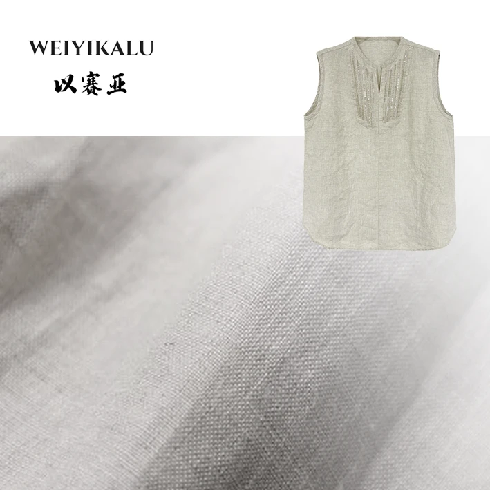 以赛亚 河畔珠光 老钱风高级感重工钉珠100%亚麻无袖背心女 25001