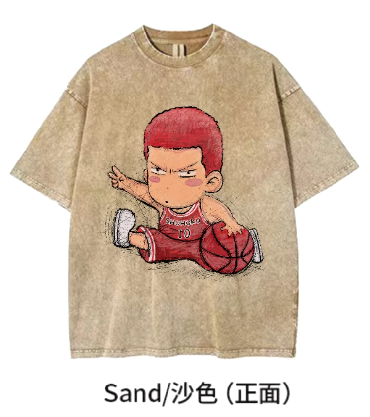 【卡通樱木投篮】KiKiTee oversize洗水做旧风宽松260g纯棉手绘T恤