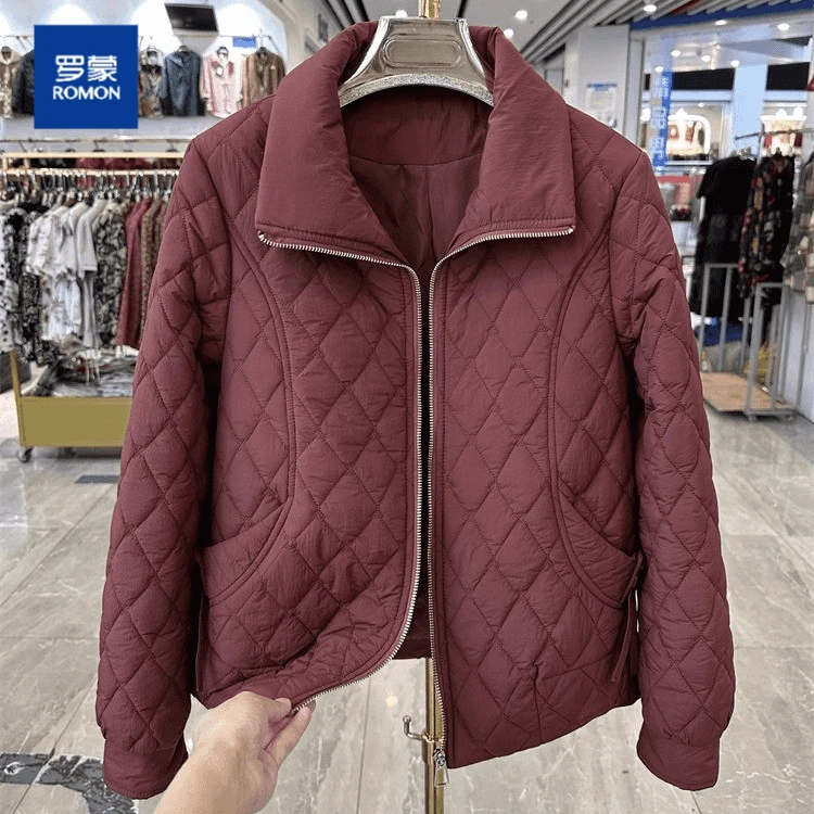 高贵母亲装菱格短款棉衣秋冬新款洋气高贵棉服外套中老年气质上衣