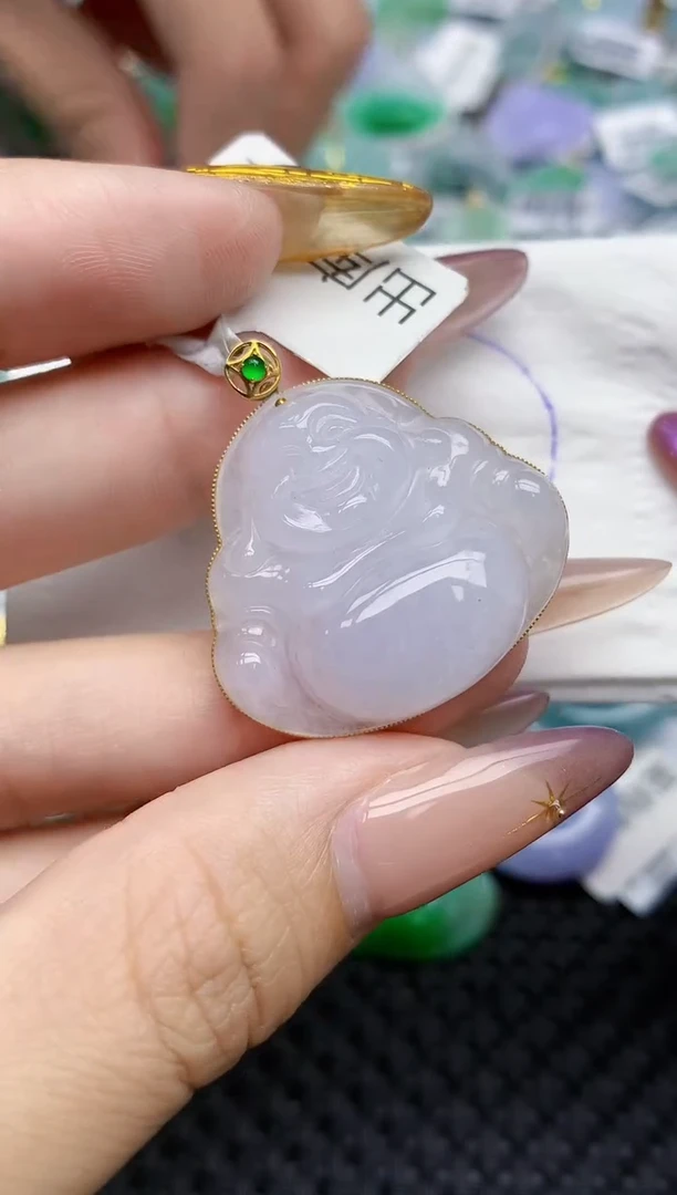 翡翠18K金镶嵌颈饰14   天然翡翠A货  百元以上9米证书费自理