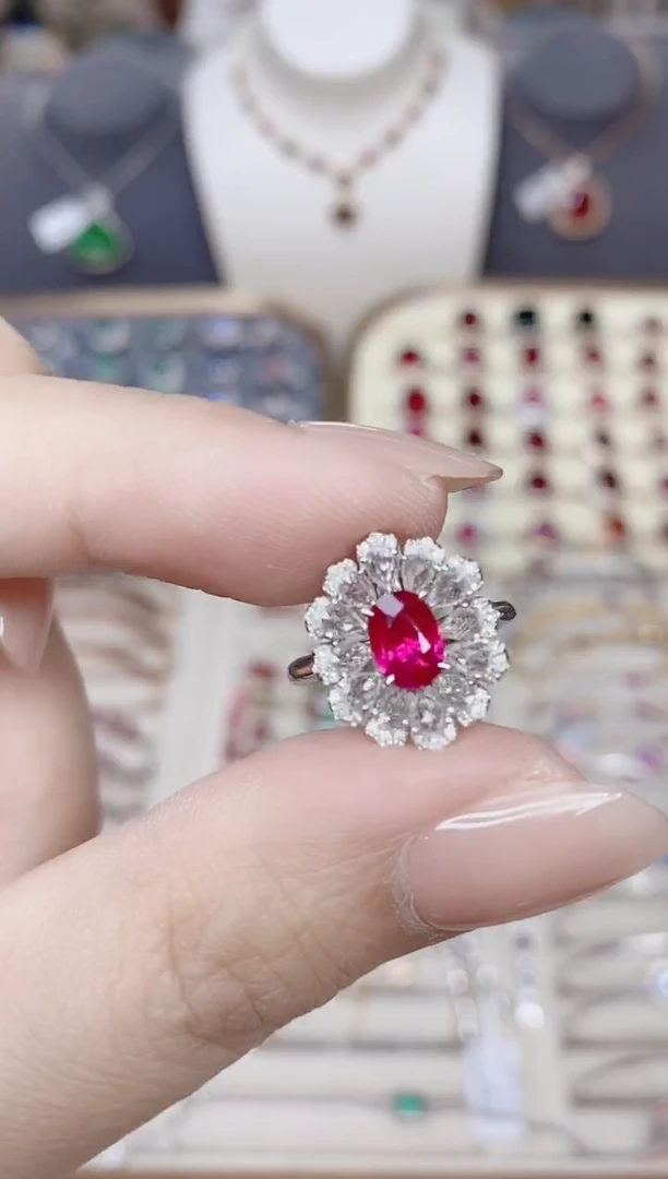 18K金镶嵌红宝石戒指红宝石寒*1CT