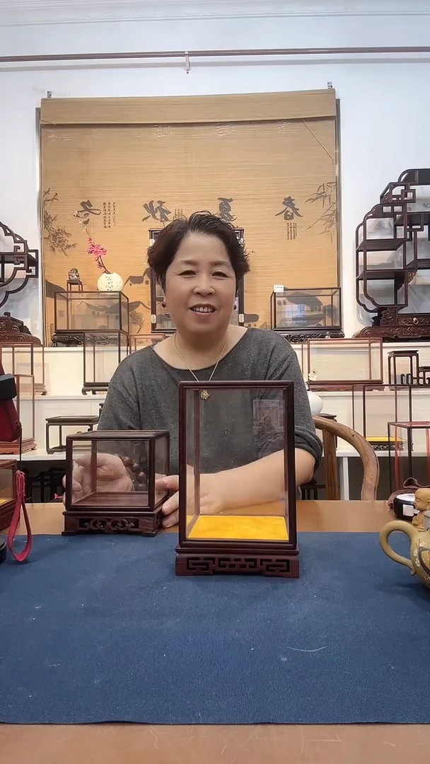 红酸枝木类木头款杭****展玻璃罩471