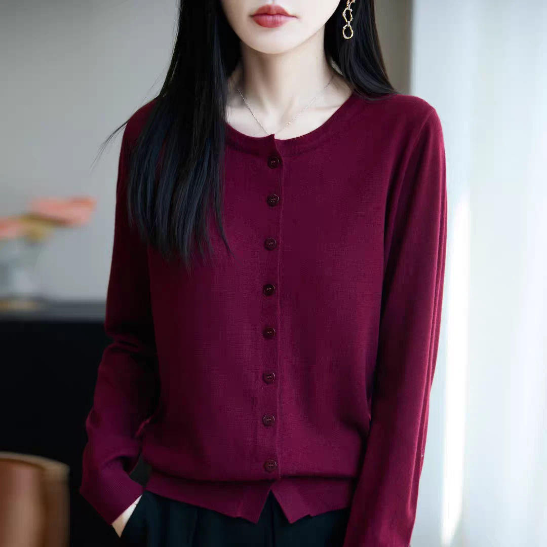 商务简约女针织开衫韩系圆领外穿长袖秋冬季新款宽松显瘦外套上衣