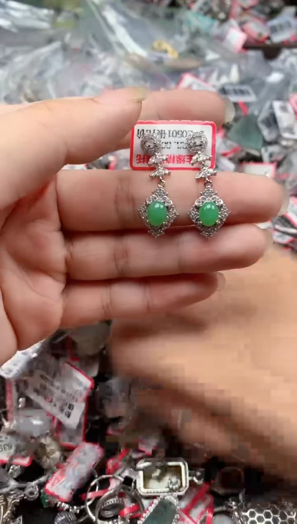 银S925镶嵌戒指翡翠天然A货缅甸翡翠
