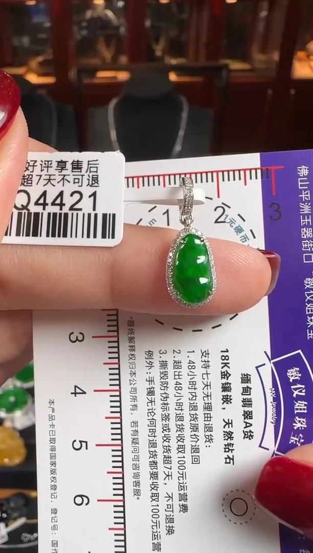 颈饰18K金镶嵌翡翠QQ4421豆豆小滴溜（活动扣头