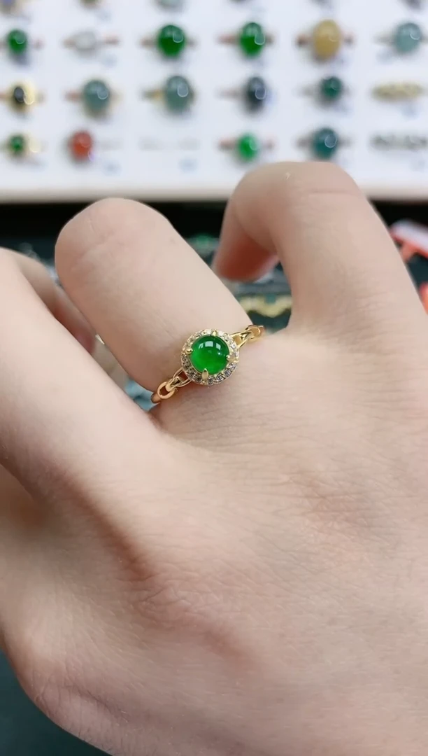 翡翠戒指银S925镶嵌天然翡翠