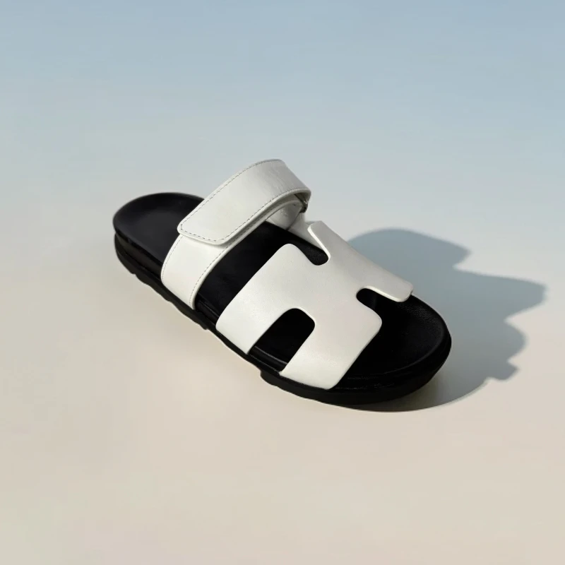 GershonBram “九儿”系列爱马同款新款H经典魔术贴露趾拖鞋