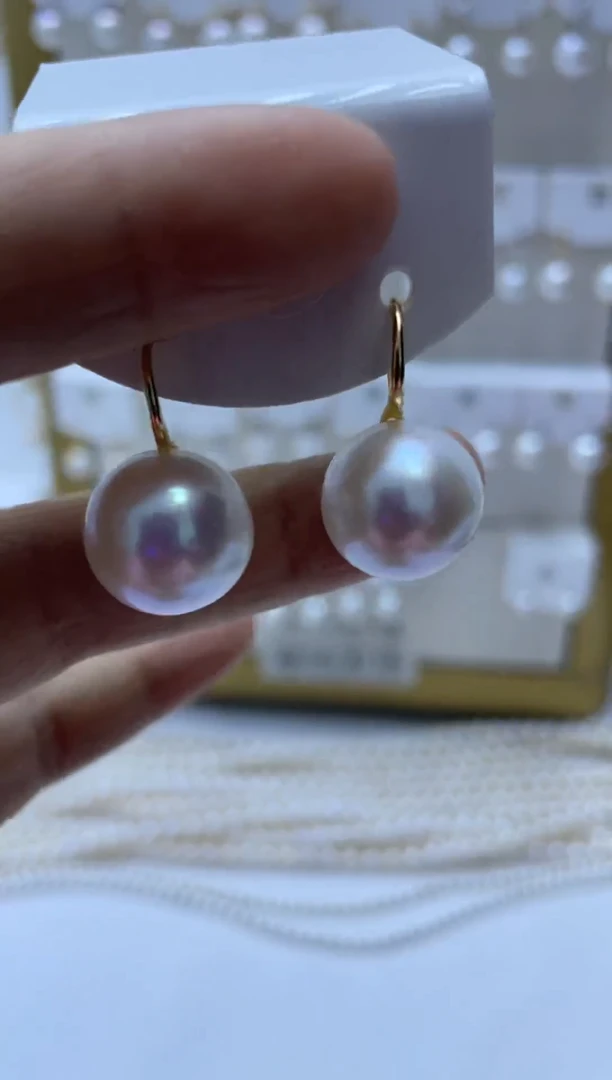 银S925镶嵌耳饰淡水珍珠13-14mm