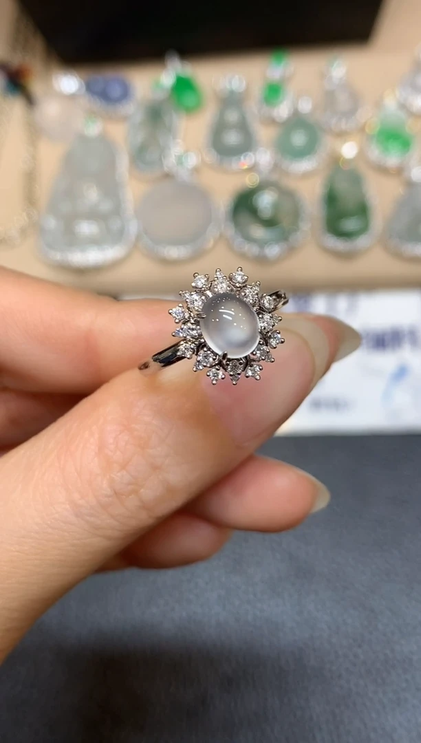 18K金镶嵌戒指翡翠【24小时鉴赏期】蛋面【无服务费