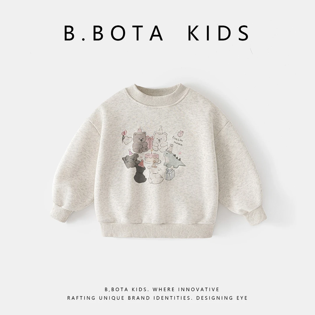 〖姐姐家〗2025冬款儿童穿搭生日小熊印花加厚绒卫衣-bt6707