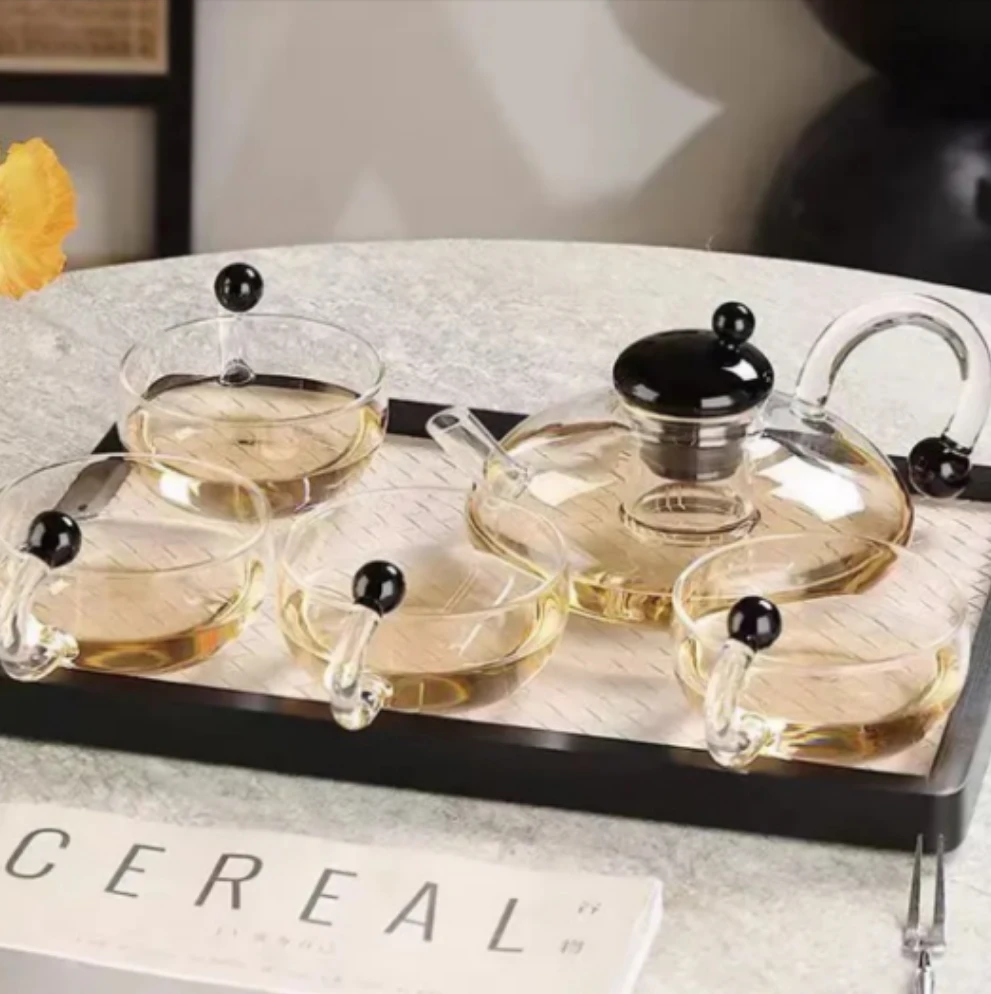 【一壶四杯】北欧茶具套装茶壶花茶加热煮茶家用高档鼠尾咖壶网红壶