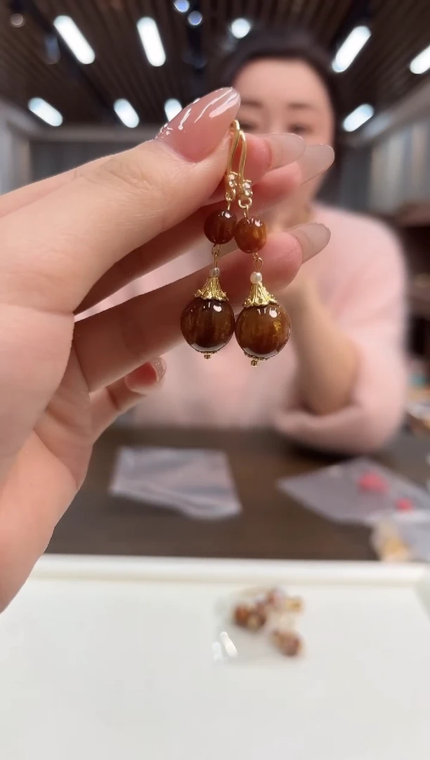 14K金镶嵌耳坠玛瑙/玉髓DIY款E981