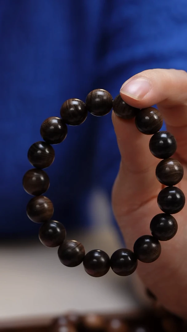 檀香木手串/手链东*特价阴沉老山檀香1.2圆珠单圈沉水