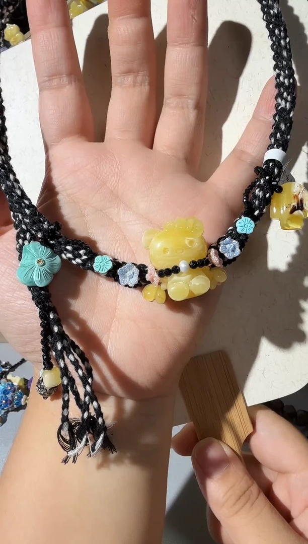 蜜蜡项链未镶嵌蜜蜡猫咪项链