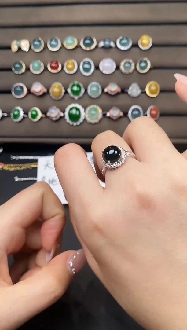 银S925镶嵌戒指翡翠374893