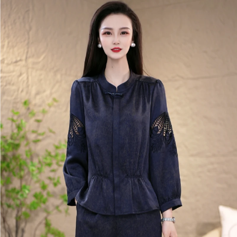 新中式盘扣贵夫人高级感气质镂空显瘦时尚精致套装两件套M-4XL