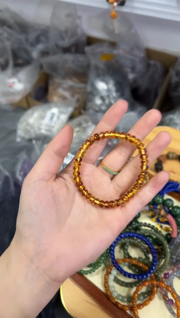 【闪购商品】琥珀手链未镶嵌花珀精工药片珠手链[0922]