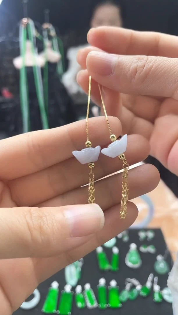 【闪购商品】翡翠颈饰银S925镶嵌元宝 耳线