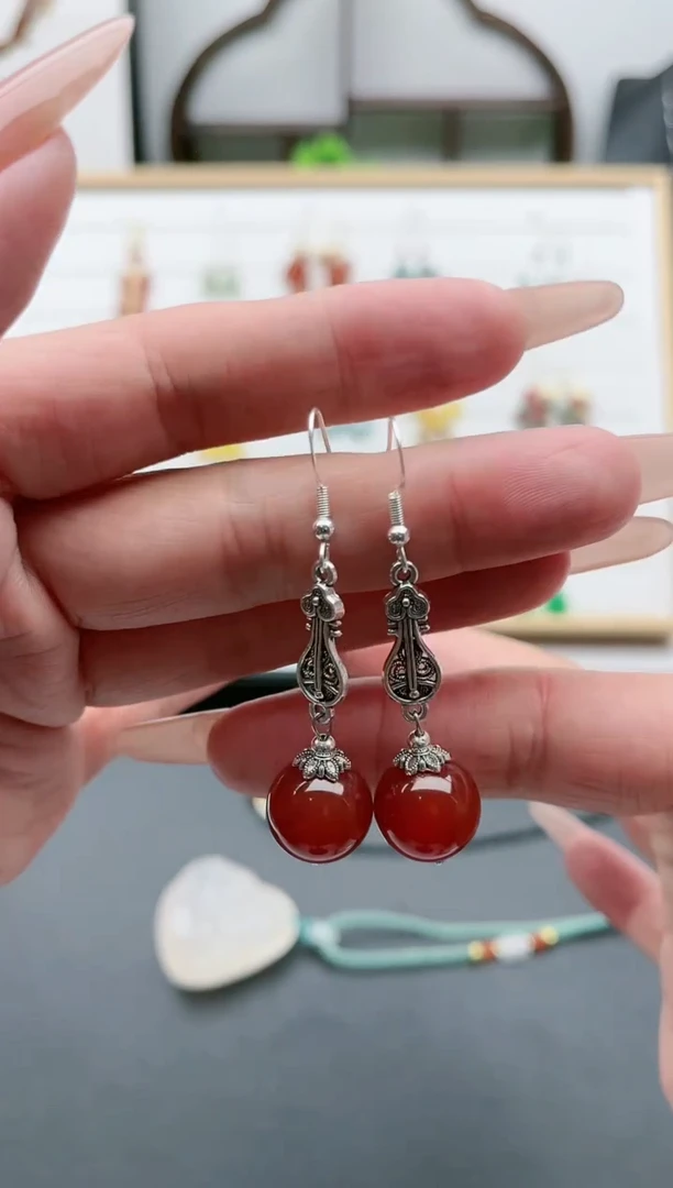 【闪购商品】南红玛瑙耳饰银S925镶嵌375