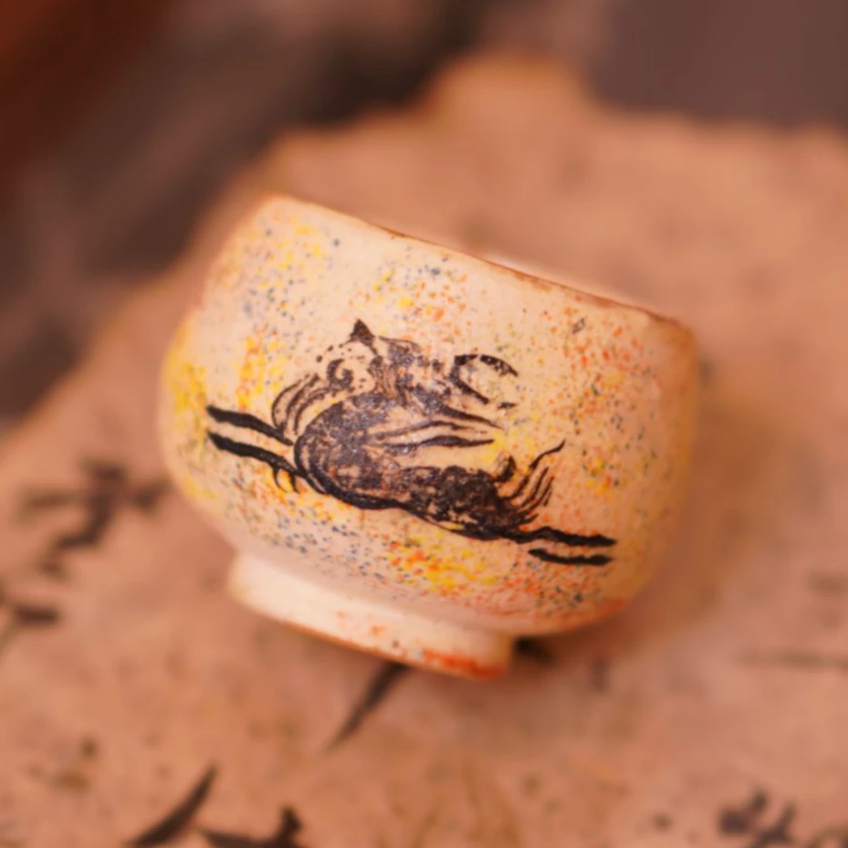 枝意 景德镇粉引陶哑光釉全手工手绘敦煌九色鹿茶杯罗汉杯主人杯