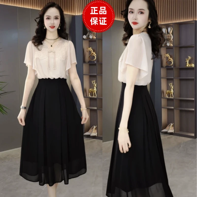 【连衣裙】2025夏季时尚女装洋气优雅减龄气质收腰显瘦假两件连衣裙