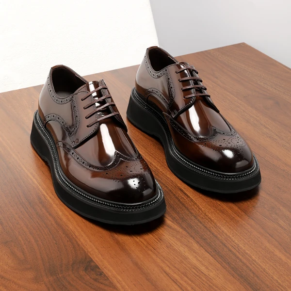 2025新款布洛克雕花皮鞋男款真皮亮面圆头商务正装英伦德比鞋冬季