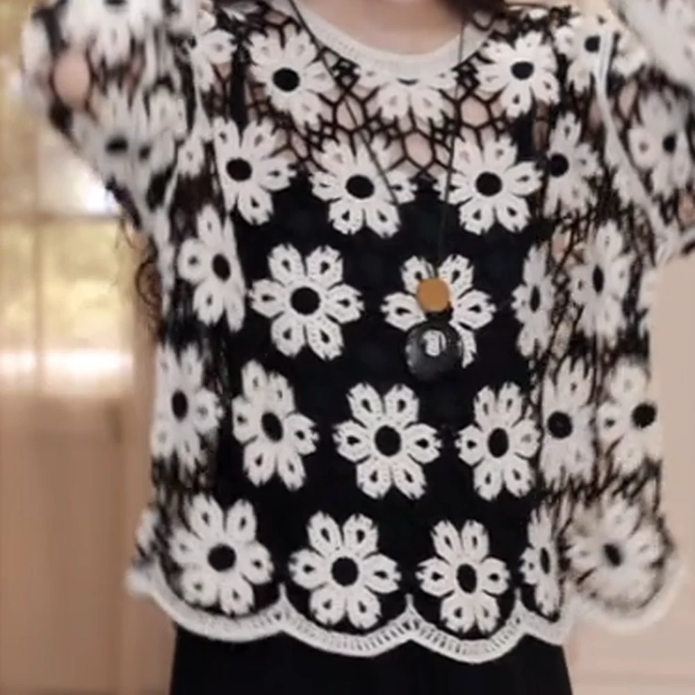 早秋薄款重工钩花镂空罩衫针织长袖C5837