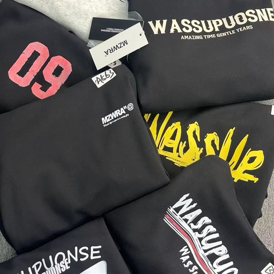 新款美式复古套头休闲卫衣男女外套秋冬加绒加厚情侣上衣