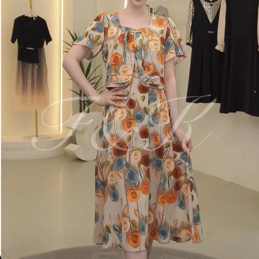 高端洋气短袖女装连衣裙女夏季新款显瘦碎花裙子603#