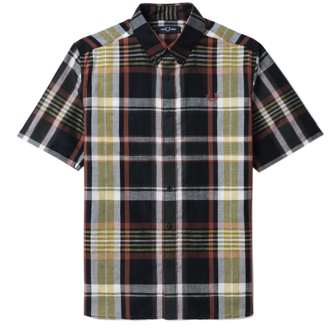 FRED PERRY 25年新品 欧若风 商务短袖男士格纹衬衫FPXSRM9624