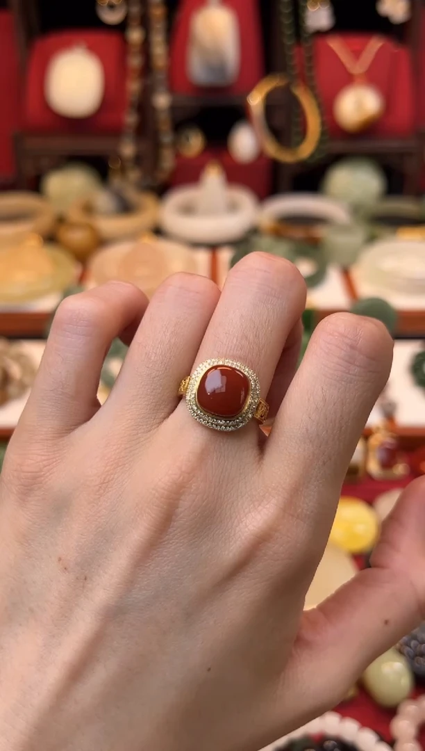 【闪购商品】南红玛瑙戒指18K金镶嵌1