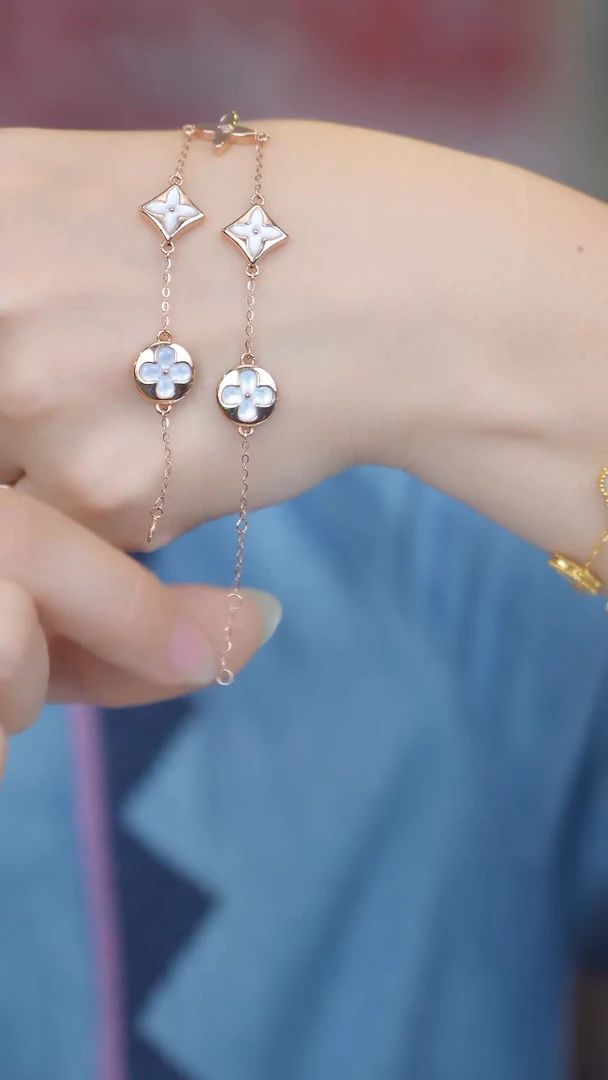 18K金镶嵌贝壳（贝母）手链老花