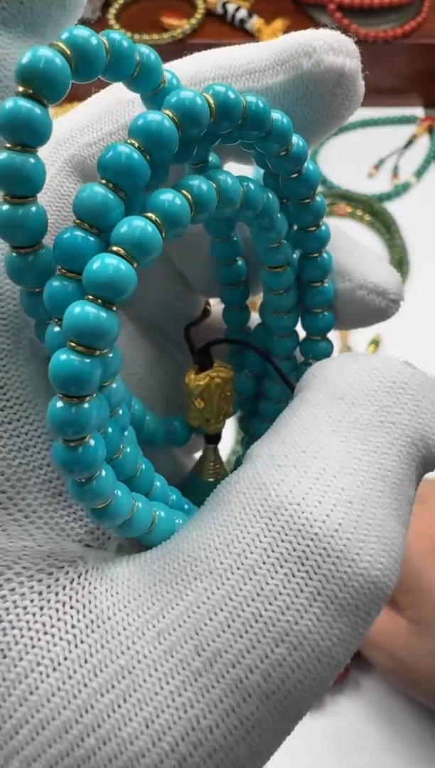 【闪购商品】绿松石手串手串18K金镶嵌手串手串108