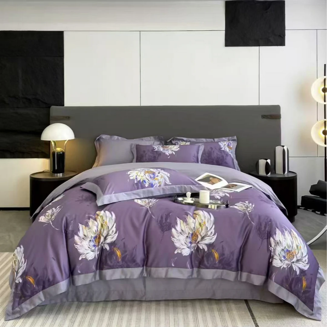 C7712 高端全棉数码印花100s标准四件套 原野-紫200*230软装轻奢