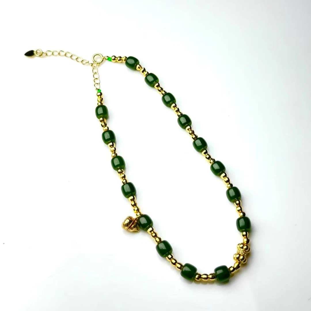 ZBG0913碧玉脚链925 （天然珠宝多样性发其一）