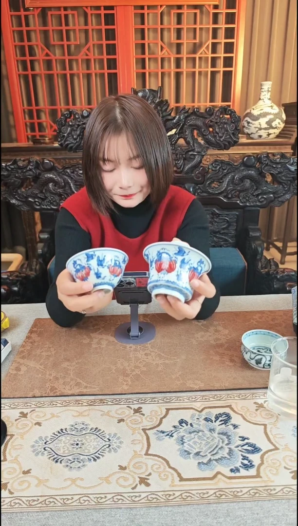 【闪购商品】盖碗宁封窑青花釉里红瓜果纹杯二才盖碗