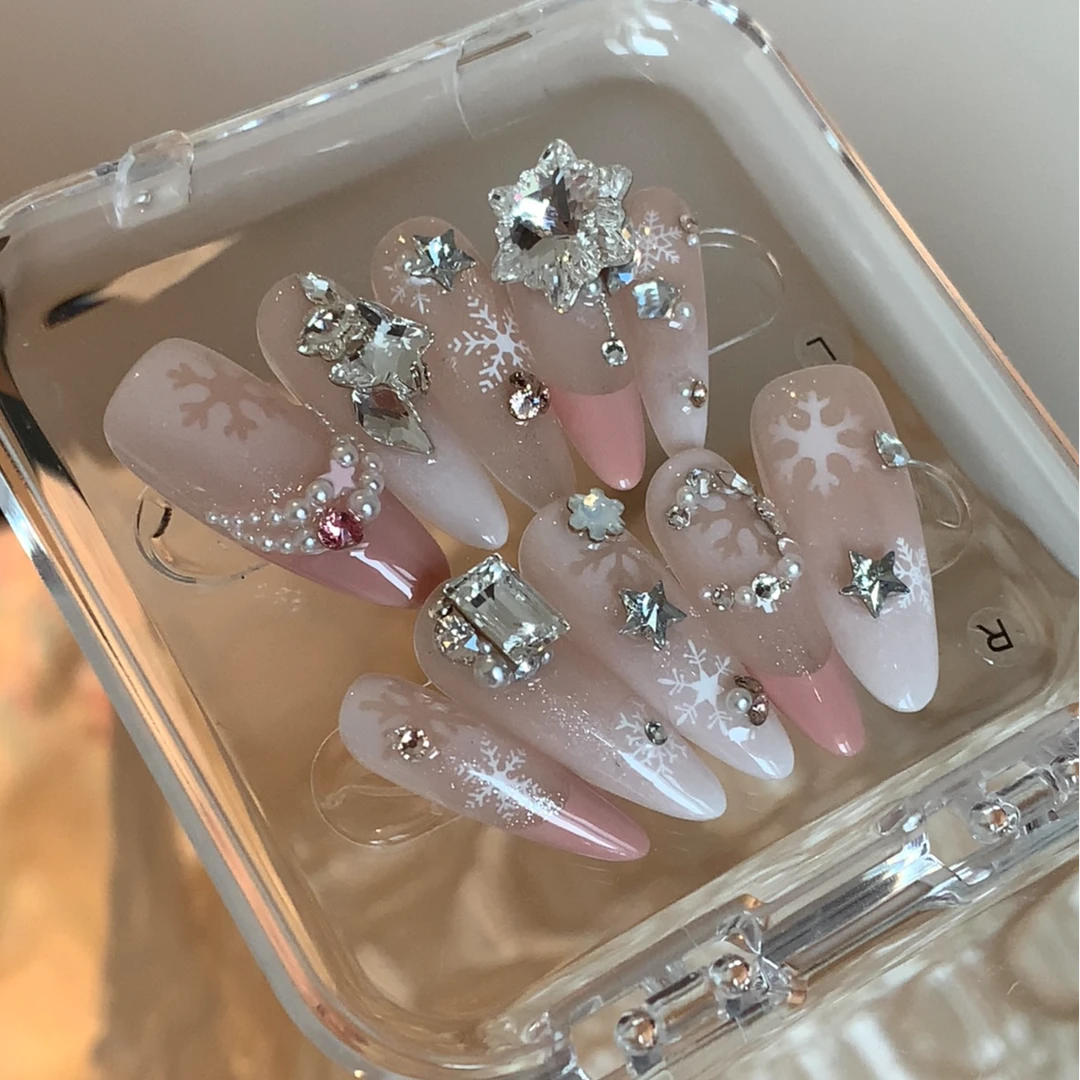 【Molin美甲】雪之轻语 2025新款纯手工施华洛华子穿戴甲中长款