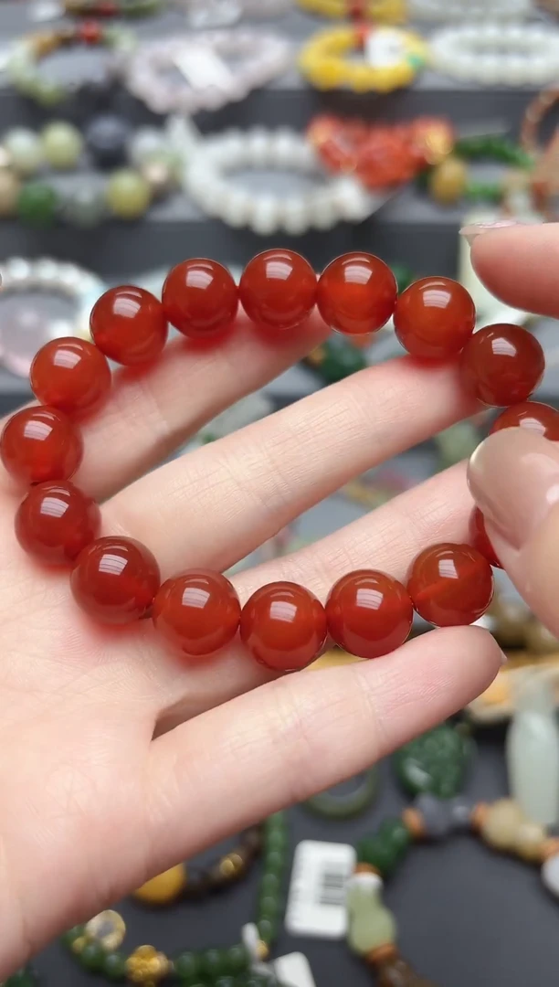 未镶嵌手链玛瑙/玉髓大颗粒红玛瑙单圈手串