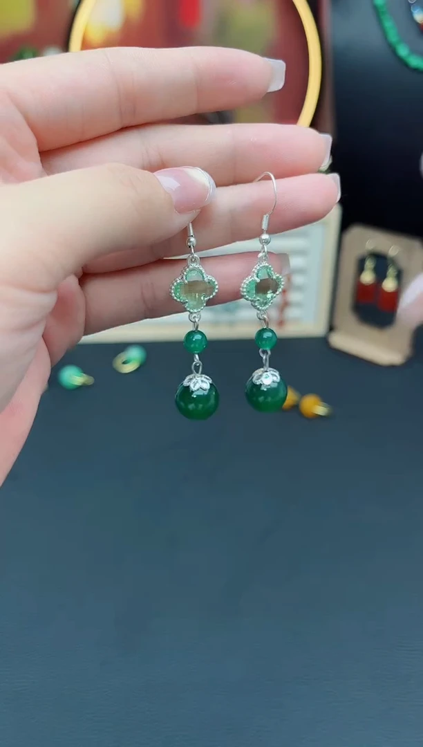 玛瑙/玉髓耳饰银S925镶嵌705000