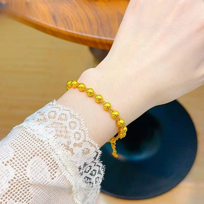 合金手链 精工卡6mm圆珠手链男女款时尚百搭光珠金手链经典